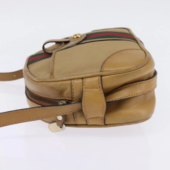 GUCCI Web Sherry Line Shoulder Bag Canvas Leather Beige Gold Auth BA5901 - Picture 6 of 16
